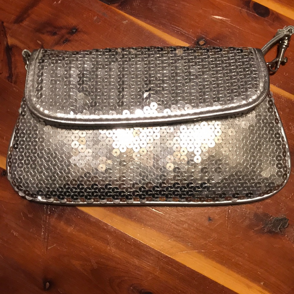 Silver Sequin Clutch w/ Strap